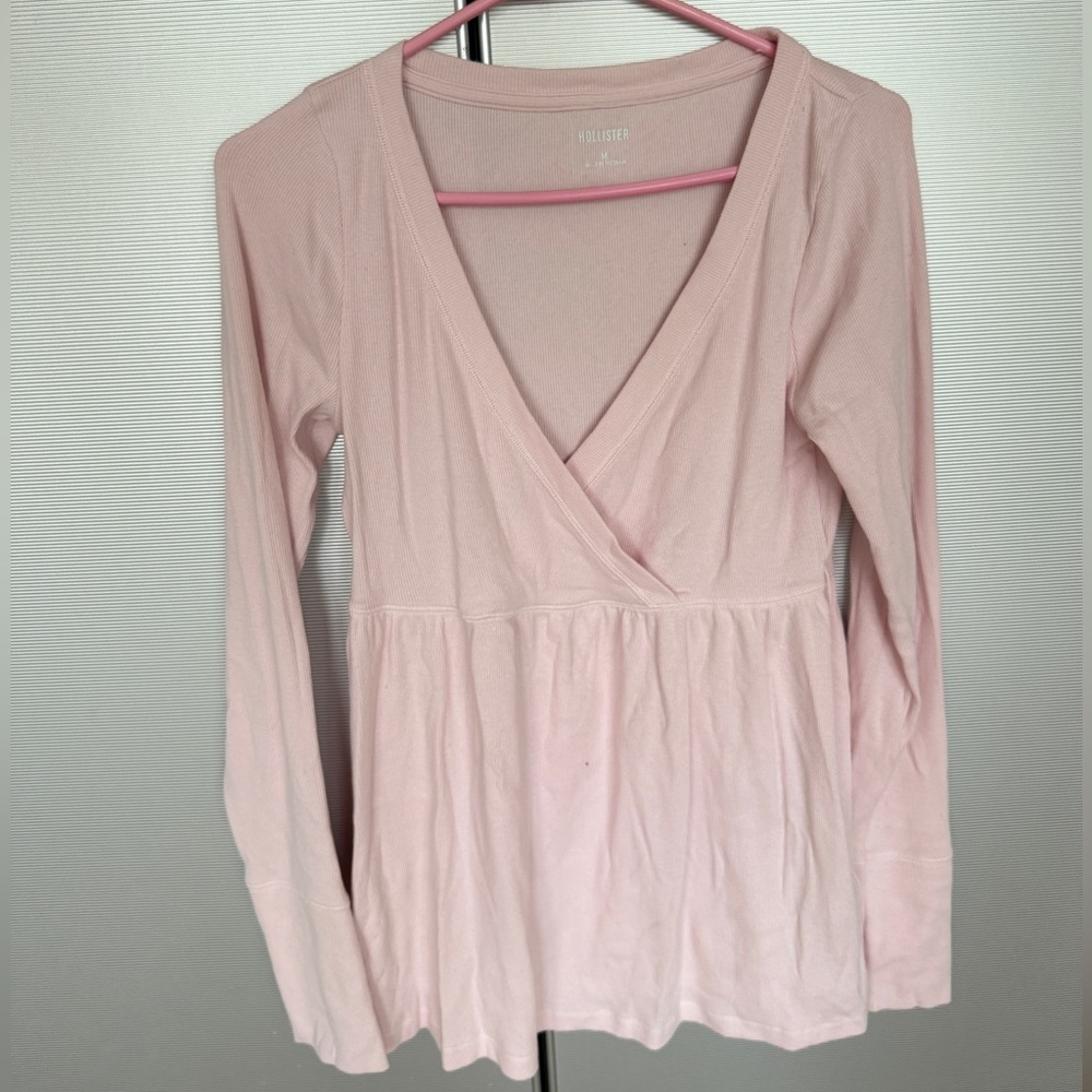 Hollister Pink Long Sleeve Wrap-Front Top